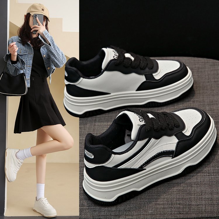 熊猫鞋女2024春夏季新款圆头厚底拼色时尚运动休闲板鞋小白鞋单鞋
