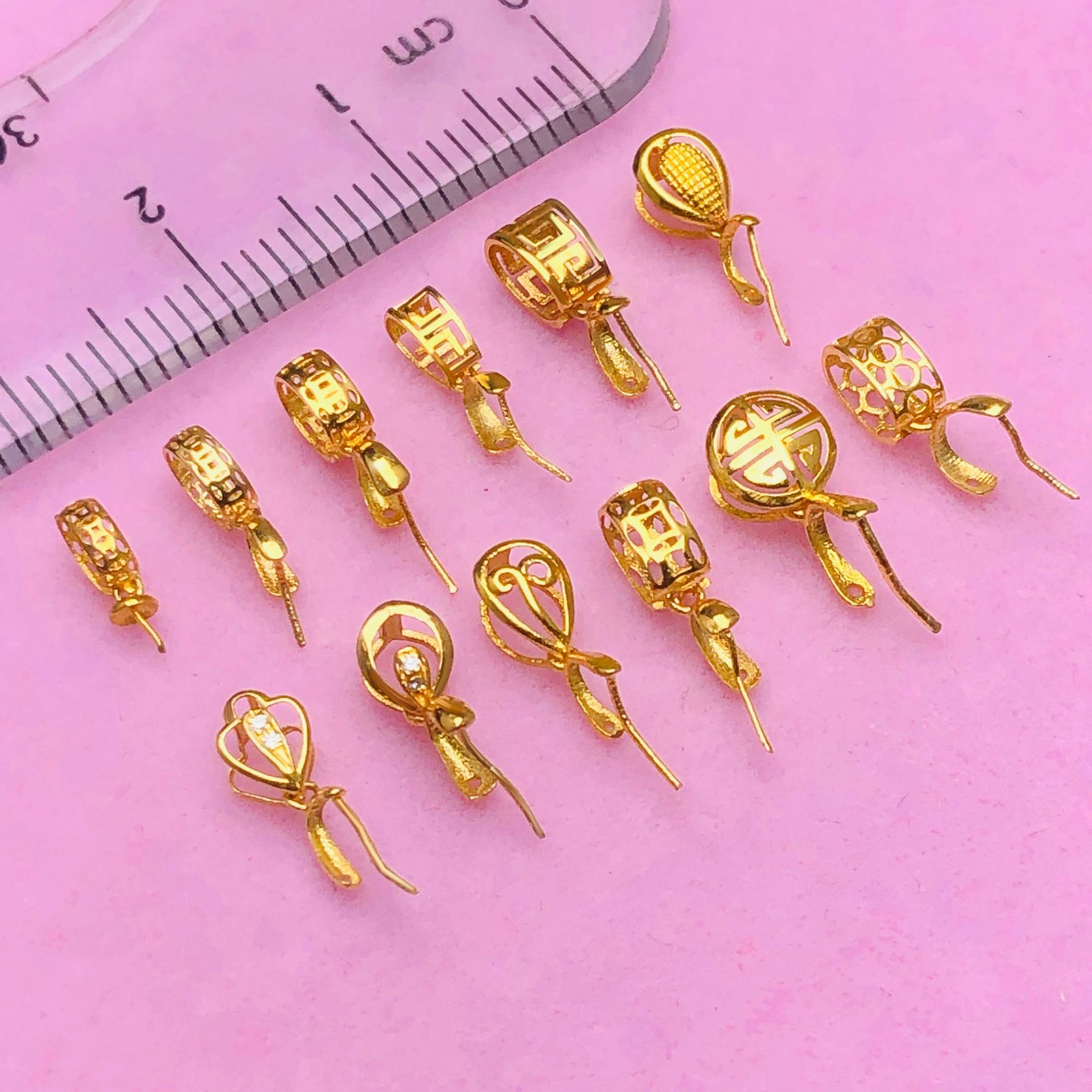 18k金扣头古风回纹福字皇冠款au750翡翠玉石蜜蜡吊坠扣头夹扣配件