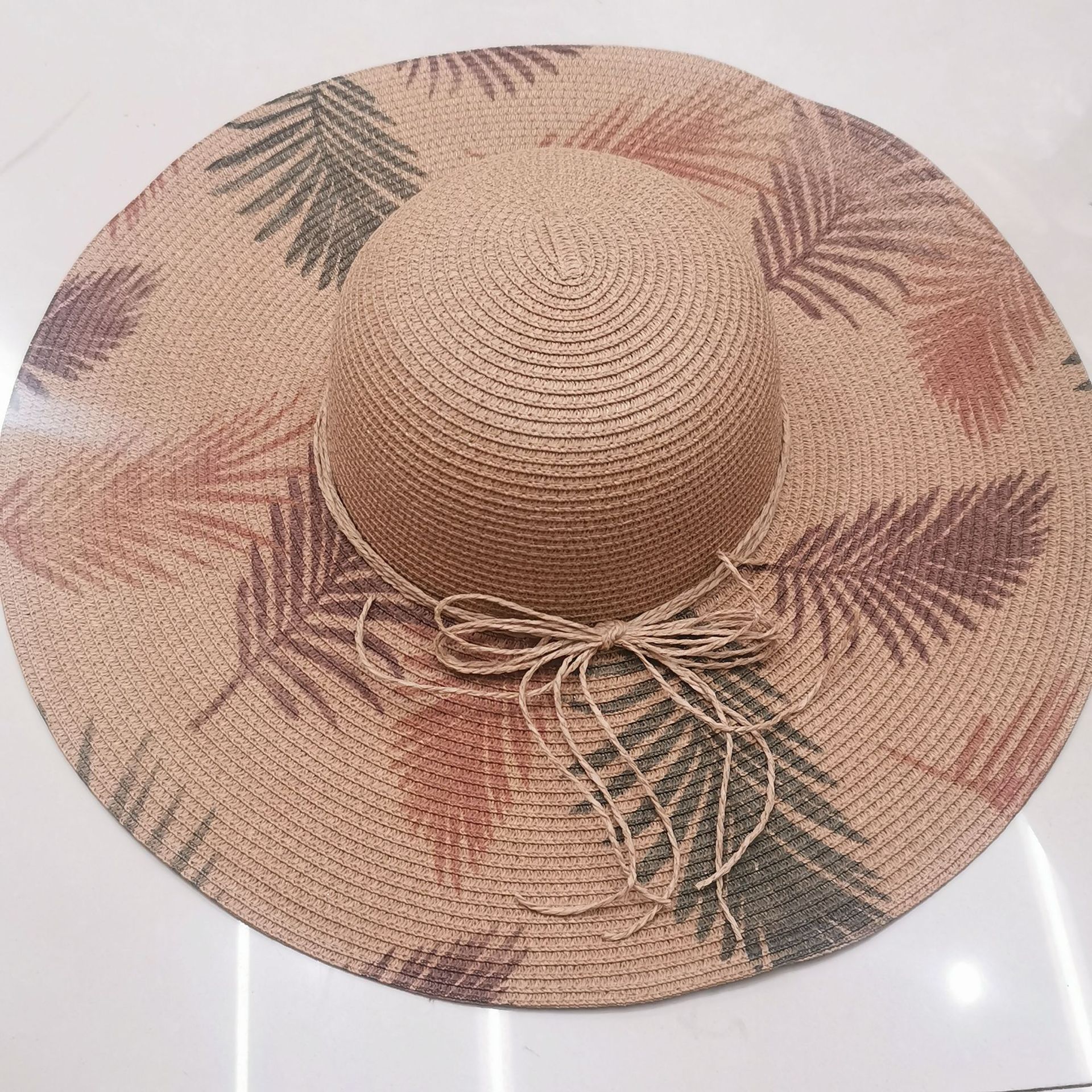 叶子印刷女士草帽韩版春夏海边沙滩户外防晒大沿帽折叠遮阳帽子