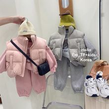 韩国女童冬装款加绒套装洋气儿童卫衣加厚休闲运动三件套童装