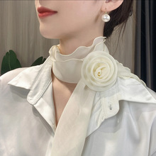 小一朵朵丝巾纯色玫瑰花朵14*135cm薄款丝巾气质百搭时尚2024新款