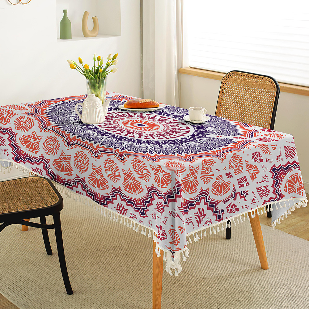 New Ethnic Style Tablecloth Camping Table Cloth Bohemian Placemat Waterproof Oil-Proof Cotton Linen Printing Coffee Table Cloth