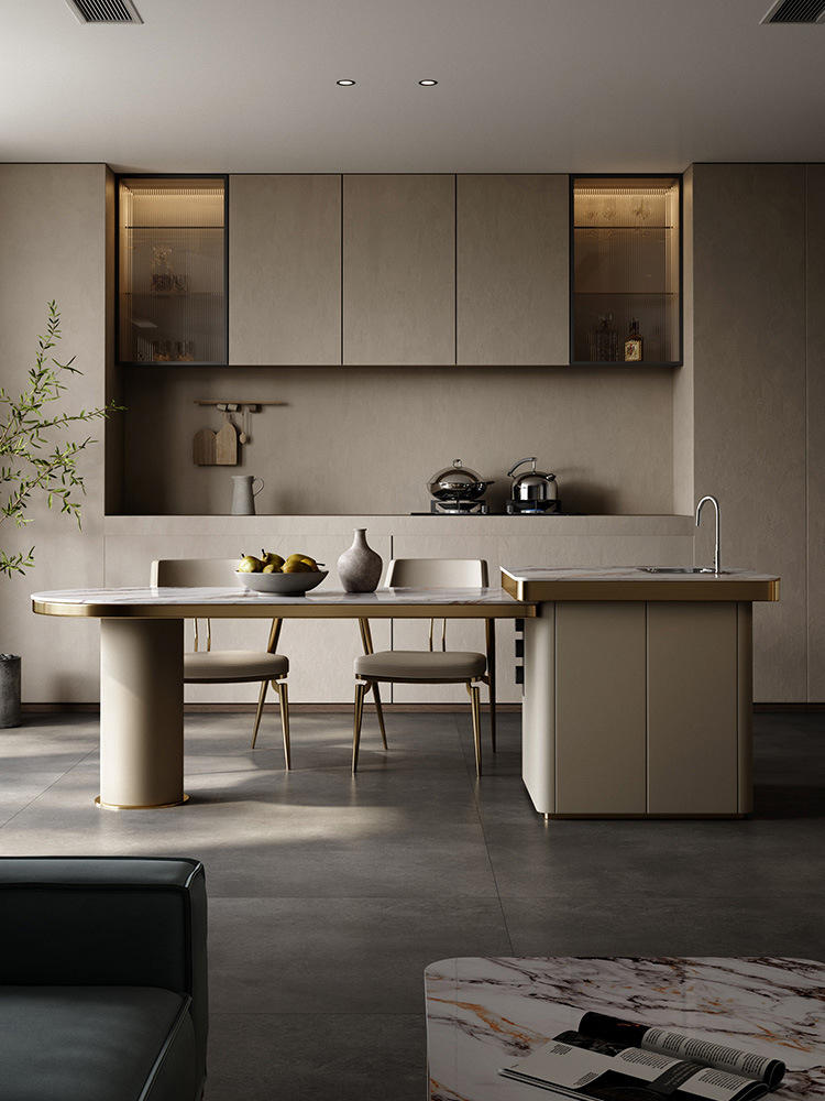 杰卡瑞斯轻奢岩板餐桌后现代简约正方形别墅高端仿制岛台餐桌一体