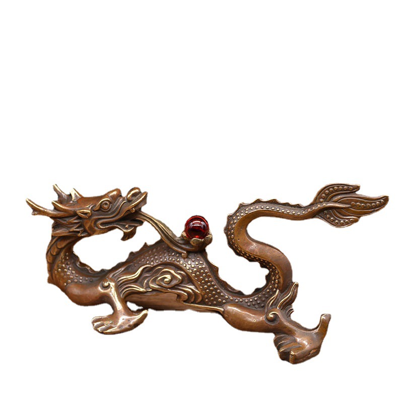 宏达 批发黄铜 回头龙 红珠铜龙 批发铜器吉祥礼品摆件