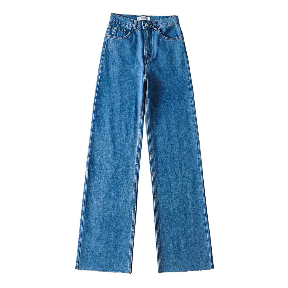 Raw Edge Denim Wide-Leg Pants 2020 Autumn New Women's High Waist Floor Straight Loose Slimming Mop Jeans