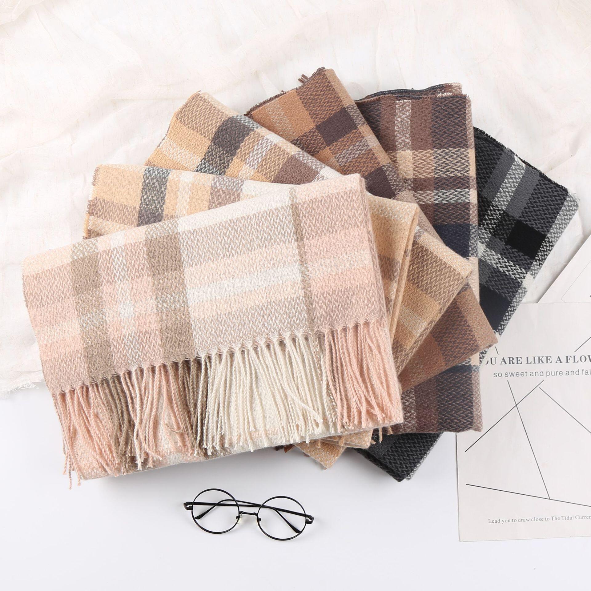 学院风格子仿羊绒围巾女潮 秋冬新款ins风质感保暖大披肩厂家批发