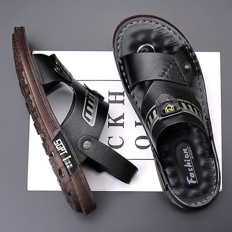 头层牛皮凉鞋男士潮款夏季外穿休闲真皮沙滩鞋防滑软底两用男拖鞋