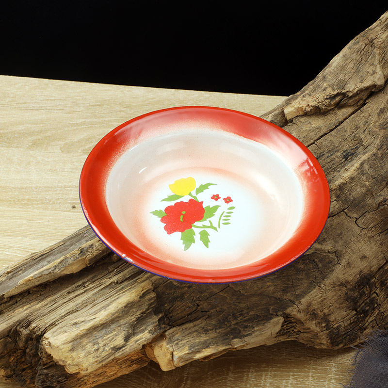 老式搪瓷碟菜碟怀旧语录搪瓷碟白黄素色盘子小吃碟餐厅餐具碟