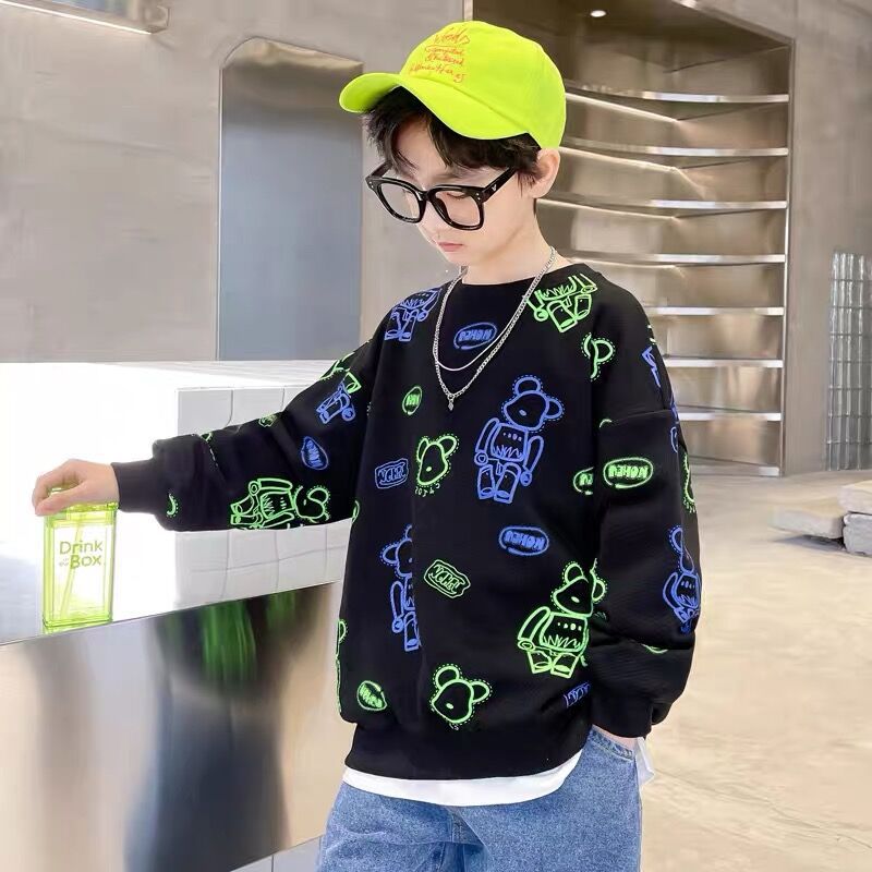 Children's Clothing Boy's Hoody 2023 Spring and Autumn Children's round Neck Top Middle and Big Children Boys Fashion Style Long Sleeve Pullover T-shirt