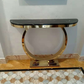 现代简约玄关桌铁艺客厅装饰玄关台实木金色玄关柜北欧隔断靠墙-报价