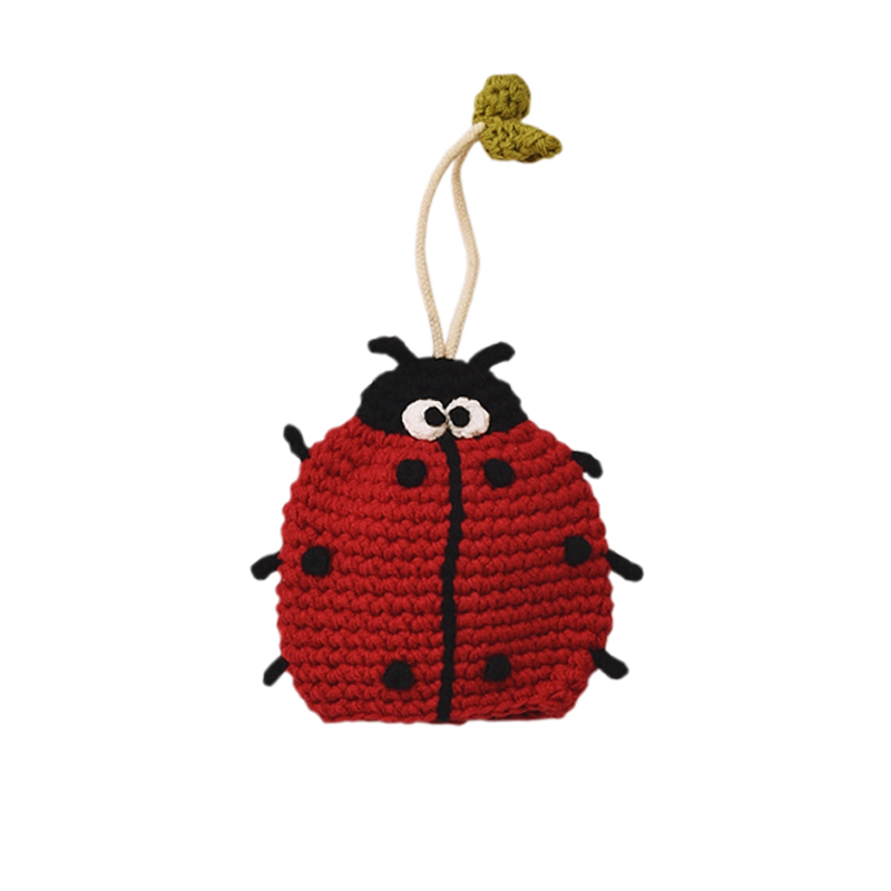 新年礼物礼品红色系钥匙包纯手工毛线钩针钩织汽车钥匙抽拉式包包