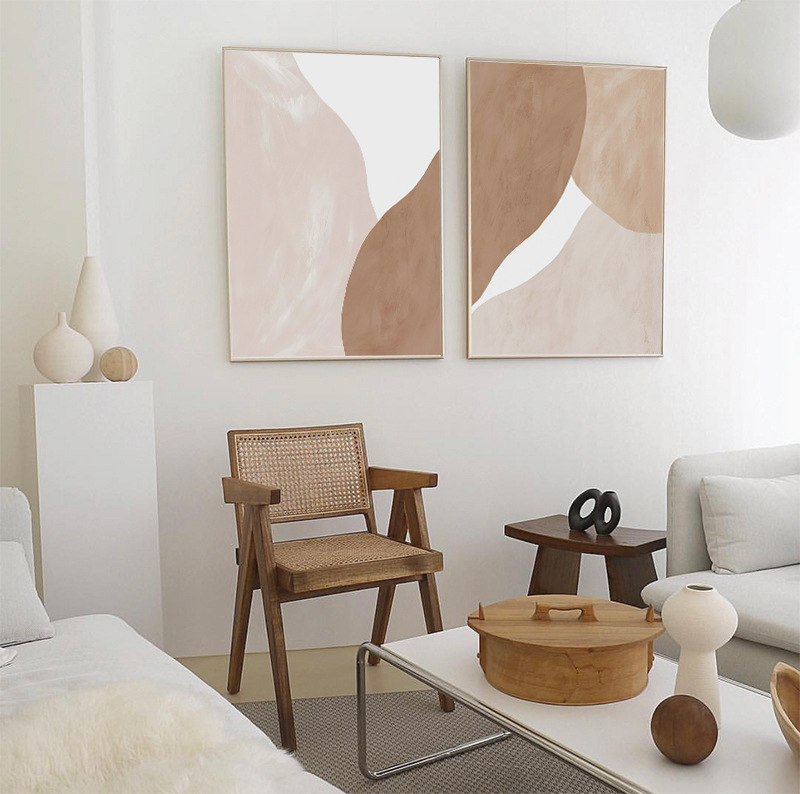 莫兰迪色系客厅背景墙挂画 双联卧室床头抽象壁画北欧风格装饰画
