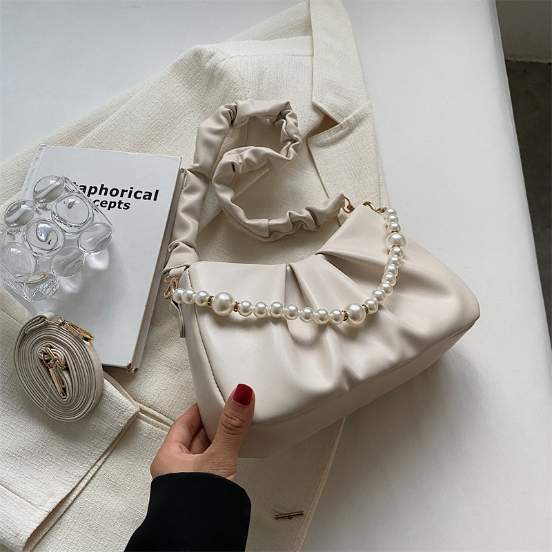 Textured Cloud Bag Women's Bag 2022 Autumn and Winter New Pearl Pleated Underarm Bag Fashionable Stylish Shoulder Messenger Bag