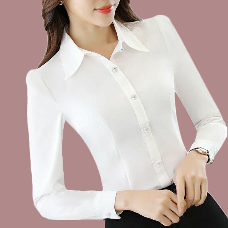 Spring and Autumn New White Shirt Women's Long Sleeve Korean Style Slim Fit Slim Business Attire Work Clothes Formal Wear Large Size Bottoming Shirt