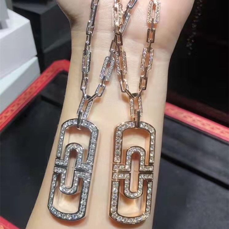 跨境欧美高版本镶钻大号回形针毛衣链v金镀18k玫瑰金长款项链气质