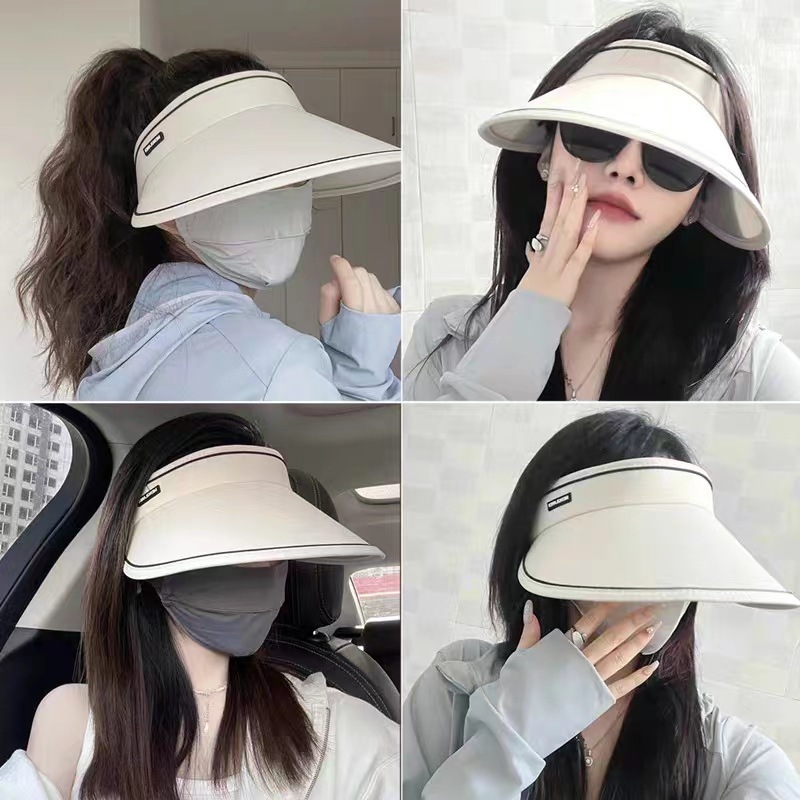 Summer Big Brim Empty Top Sun Hat Female Uv Uv Protection Face Cover Sun Hat Cycling Blowing Sun Hat