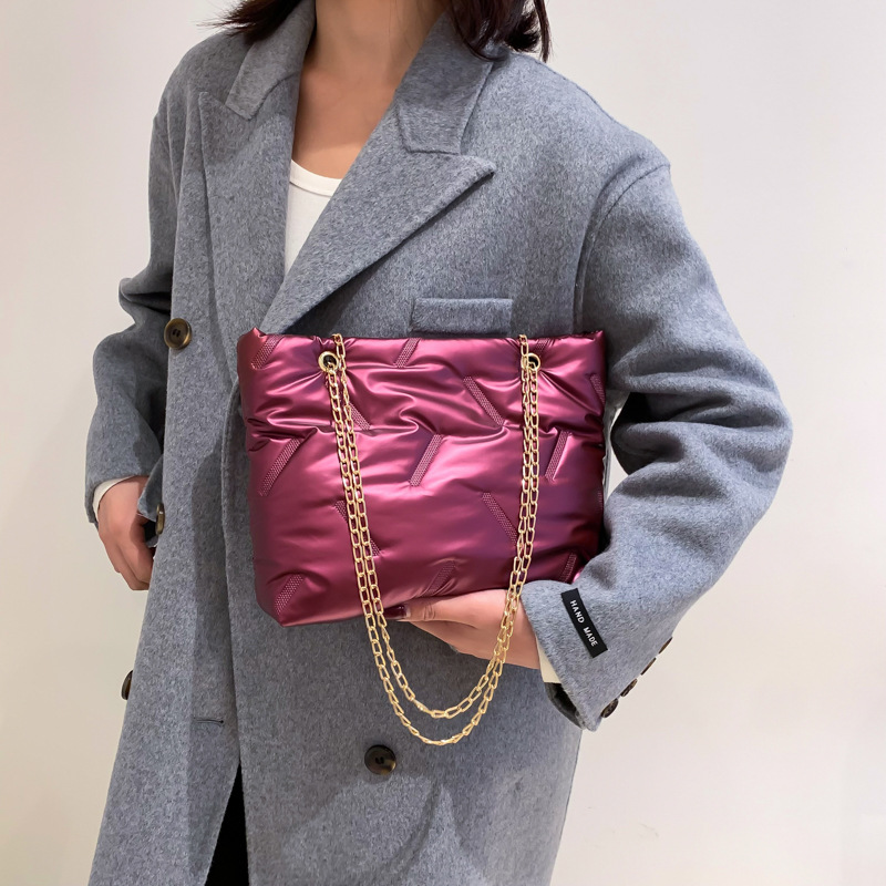 Women's Cotton Jacket Bag 2022 Winter New Korean Style Fashionable Retro Indentation Chain Tote Women's One Shoulder Messenger Bag