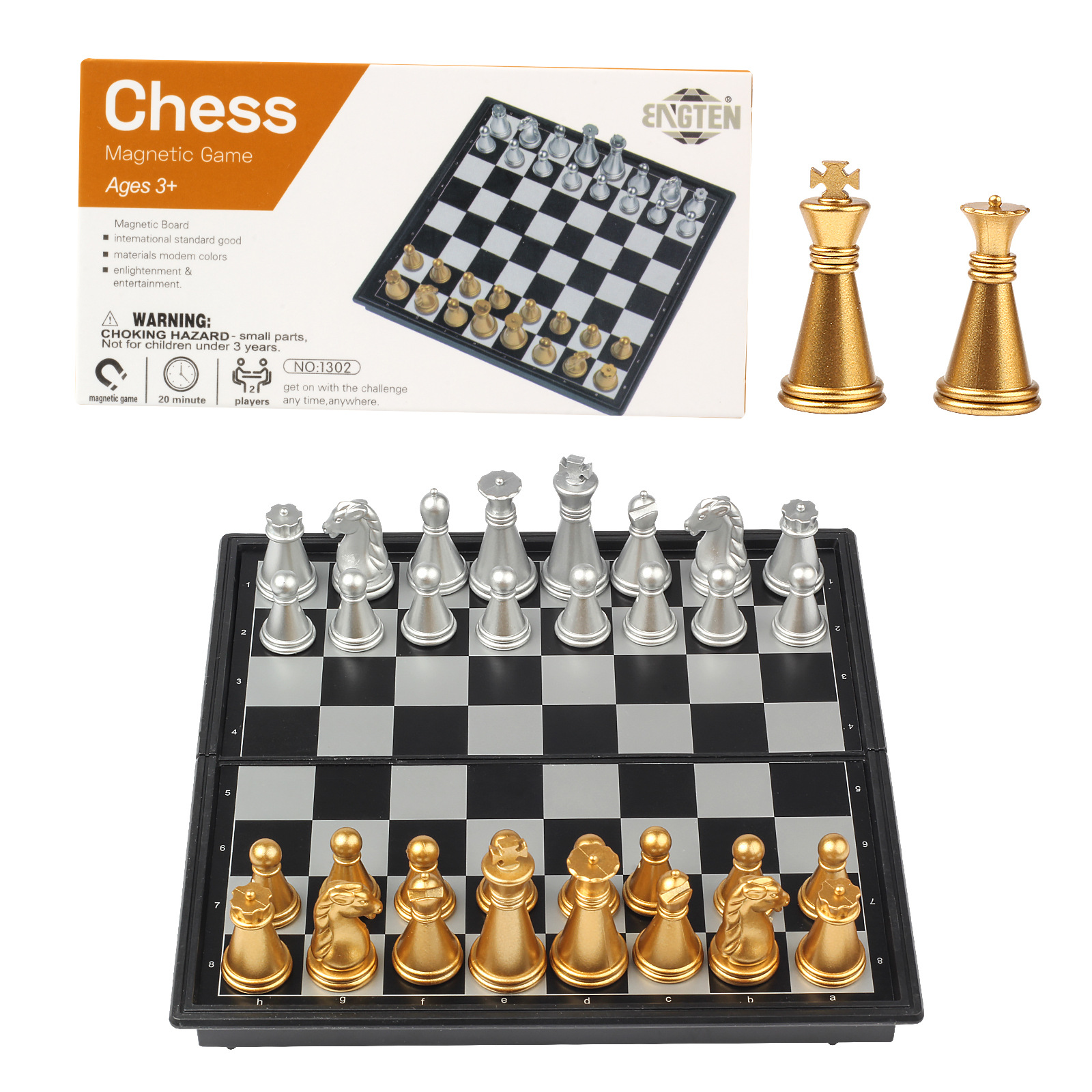 BT Extra Small Magnetic Gold and Silver Chess Children Student Intelligence Development Puzzle Chess Convenient Storage