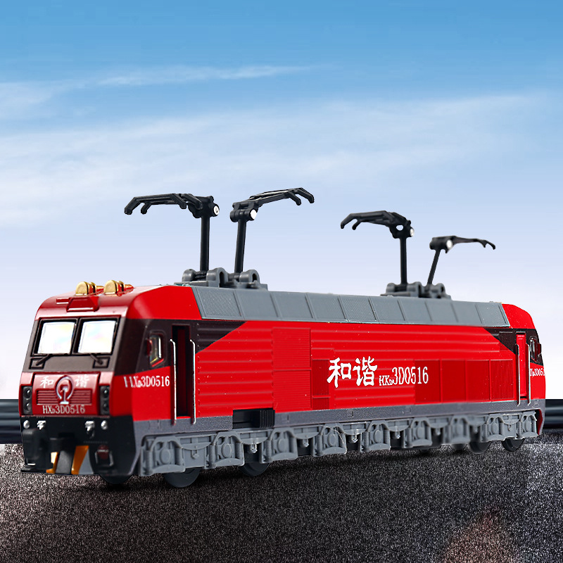 趣乐合金火车模型高速列车和谐号电力车头回力声光玩具盒装6626a