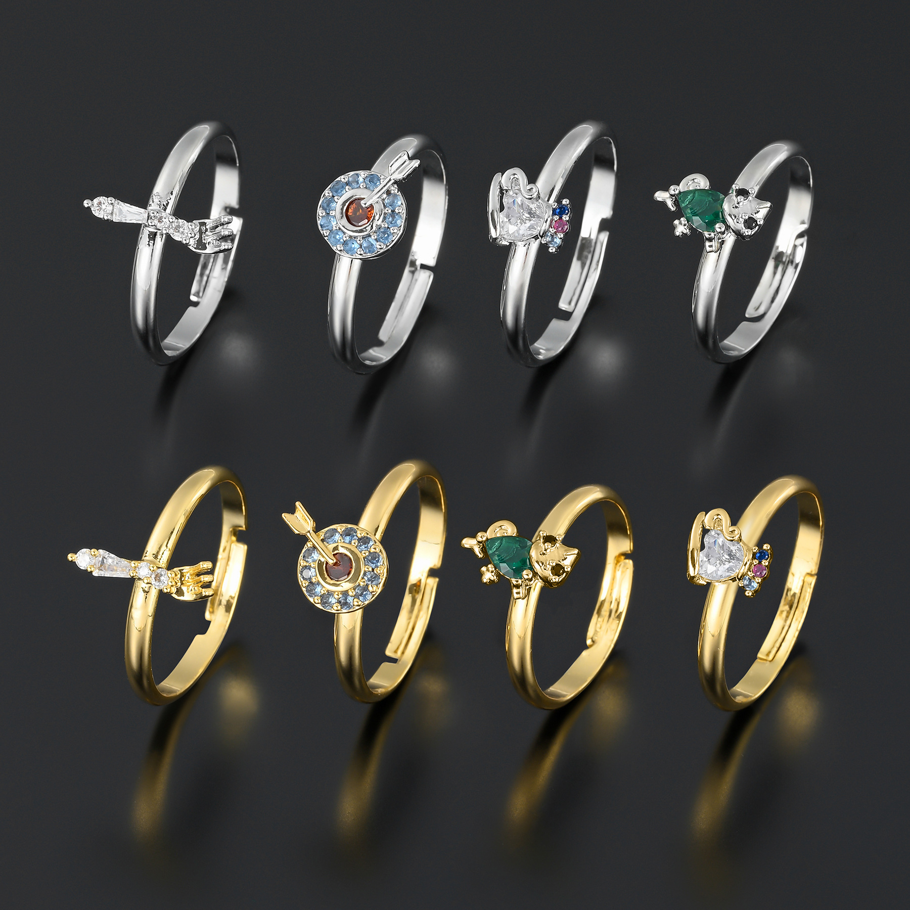 Europe and America Creative Micro Inlaid Color Zircon Ring Female Fashion Foreign Trade New Princess Series Opening Adjustable Ring