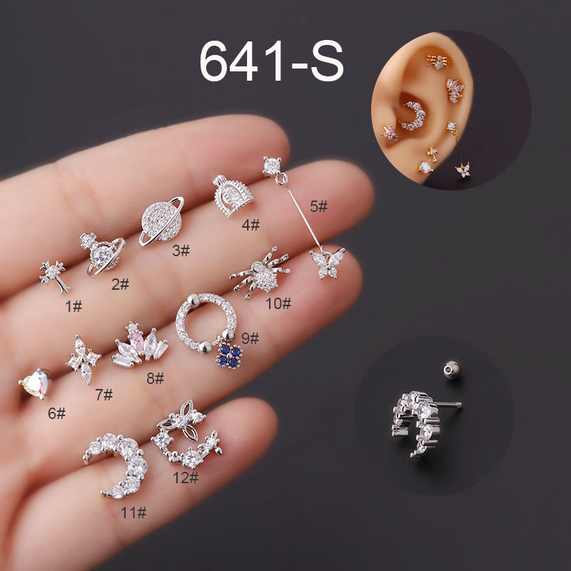 New 0.8 Thin Needle Titanium Steel Screw Ear Bone Stud Removal-Free before Sleep Cartilage Piercing Ear Stud Fashion Earrings Single