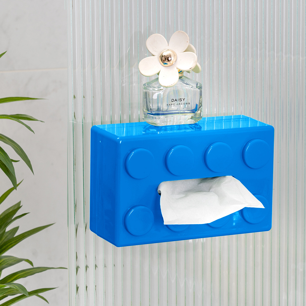 Cross-Border New Arrival Building Block Tissue Box Desktop Wall Hanging Dual-Use Paper Extraction Box Inverted Sling Spring Tissue Storage Box