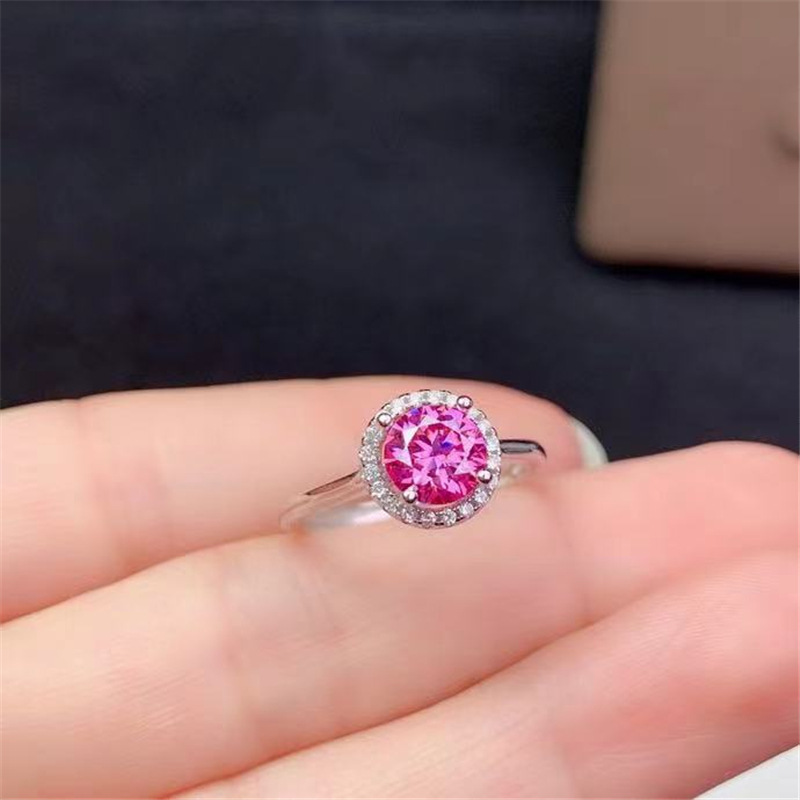 美国粉色莫桑钻浓彩级别莫桑石女戒求婚订婚钻石戒指工厂批发价格
