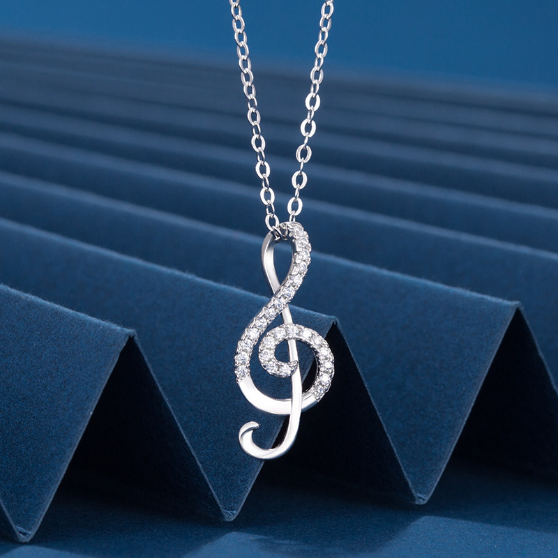 厂家直销925纯银音符项链六福同款小众设计感轻奢简约风格送女友