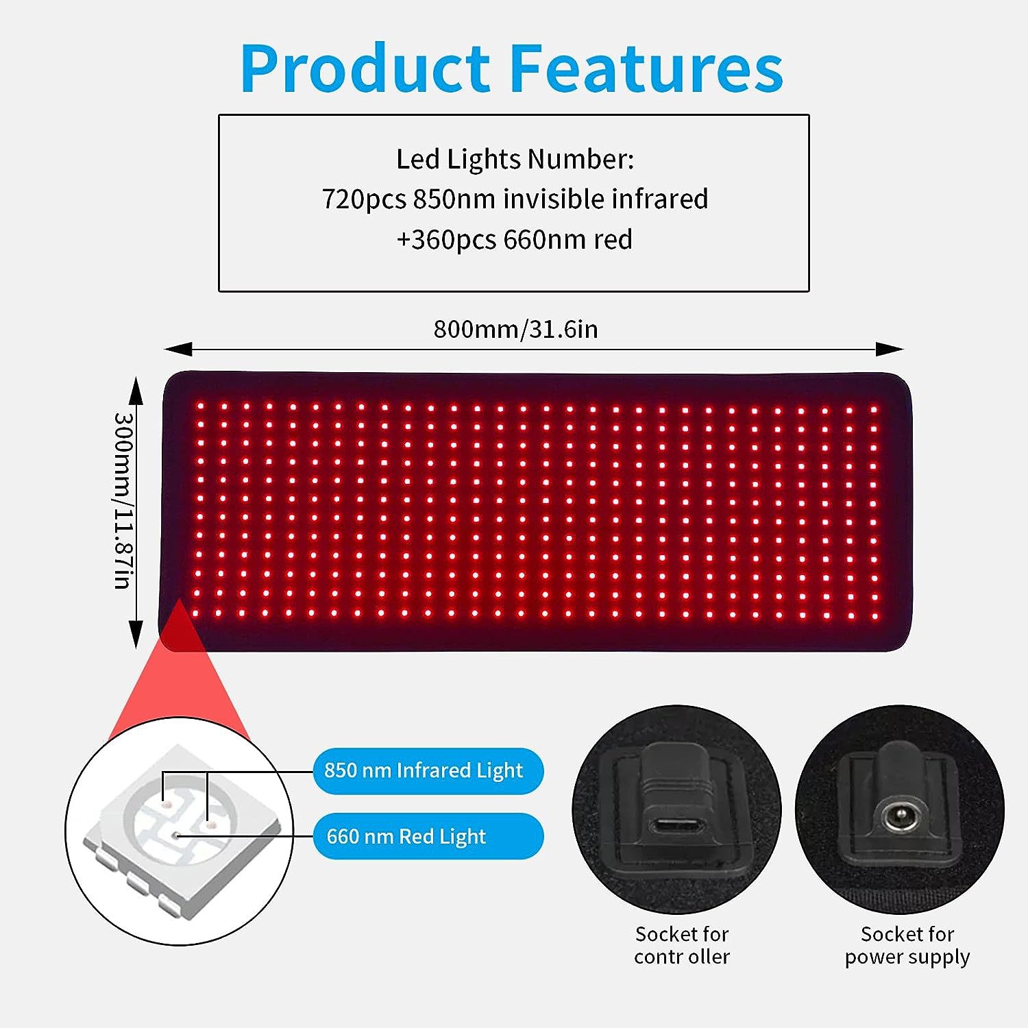 Cross-Border New Arrival Wireless Red Light 360 Beads Heating Whole Body Phototherapy Pad Red Light Infrared Pulse Belt