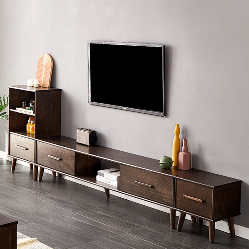 胡桃木色实木电视柜现代简约客厅新款茶几组合小户型地电视机柜