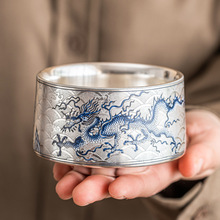 厂家鎏银青花龙纹主人杯单杯喝茶杯大容量高档陶瓷功夫茶具品茗杯