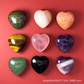 天然水晶25mm爱心摆件跨境专供心形粉晶紫水晶宝石礼物亚马逊外贸