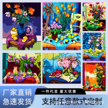 数字油画批发diy填色油画手工手绘填充花卉油畵跨境外贸一件代发a