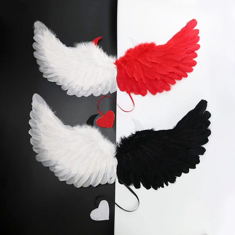 翌有亚马逊万圣派对化妆服饰道具 羽毛翅膀 黑白红天使恶魔翅膀