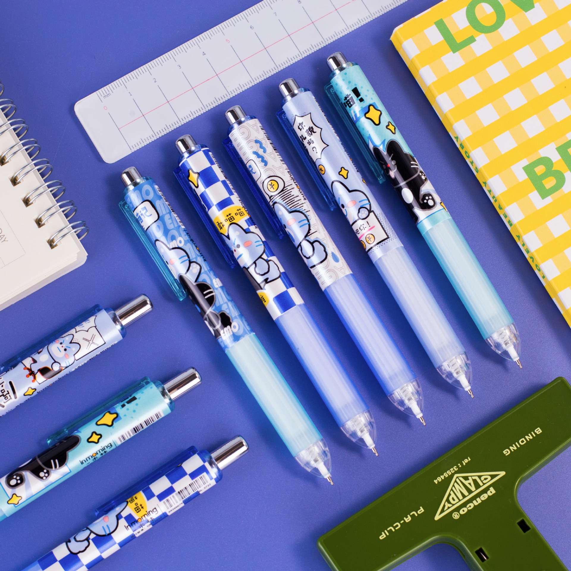 一木林文具批发大容量中性笔72/架嘟嘟虎打工喵电波 学生文具