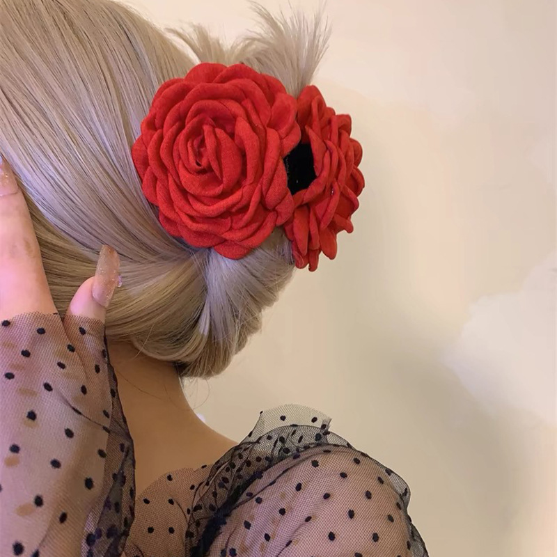 Bohemian Holiday Style Rose Flower Clip Net Red Girl Heart Shark Clip Hairpin Sweet High-Grade Hair Accessories