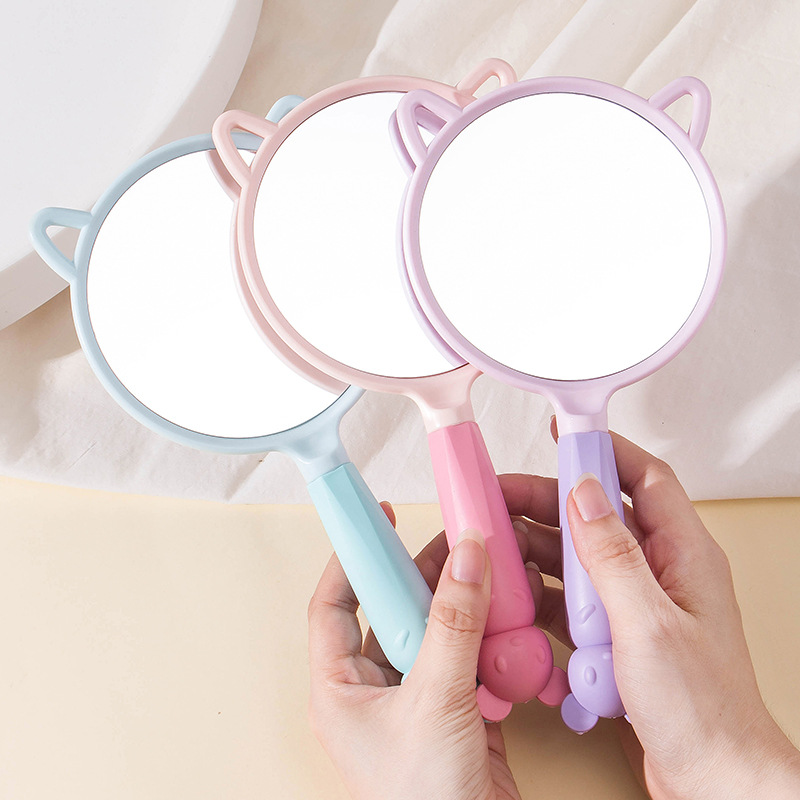 Original Bunny Dormitory Mirror Diy Handmade Hd Handle Mirror Desktop Handheld Dressing Mirror Plastic