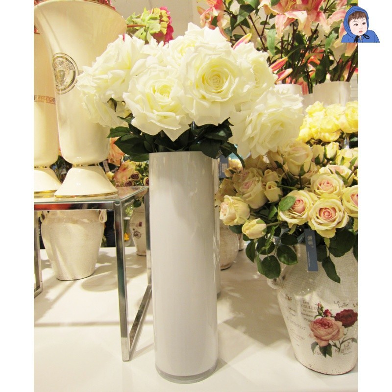 Thickened Black Straight Glass Vase Hotel Lobby White Cylindrical Floor Flower Container Model Room Wedding