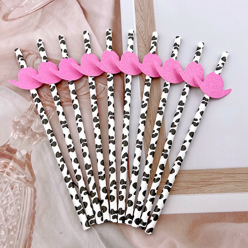 spot pink bowler hat straw degradable disposable paper straw party creative decoration juice matching straw