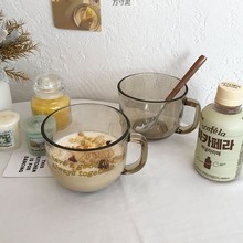 网红风茶色玻璃杯女燕麦早餐杯带把杯子学生大容量水杯咖啡杯批发