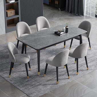 餐厅家用岩板餐桌椅组合小户型现代简约轻奢吃饭桌灰色长方形桌子