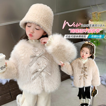 女童冬季新款皮草外套双蝴蝶结设计内里加厚加棉小米貂时髦外套