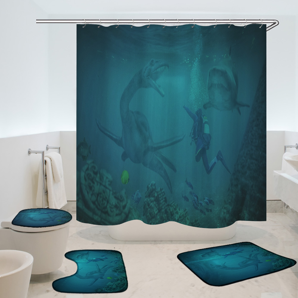 Underwater World Shower Curtain Water-Repellent Cloth 3D Printing Decoration Waterproof Curtain Polyester Shower Partition Curtain Bathroom Curtain Amazon