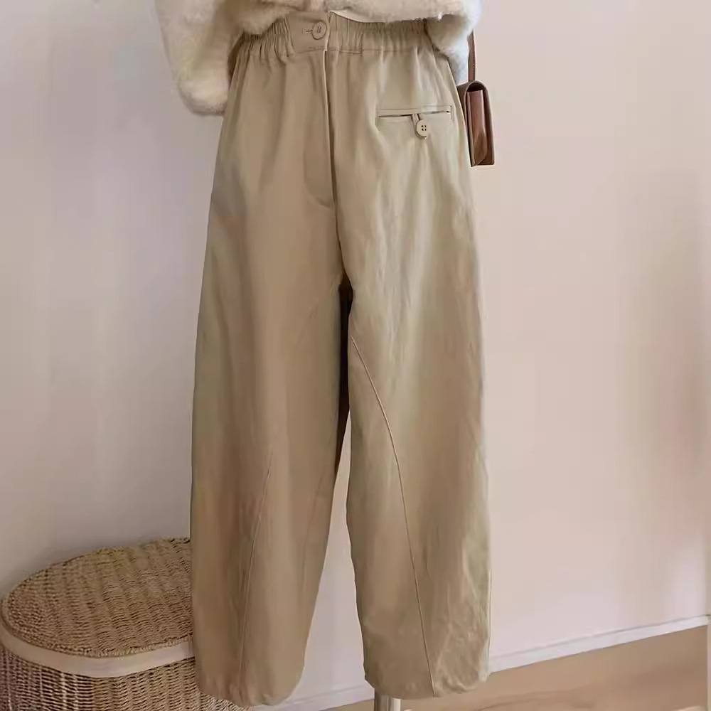 khaki western style fashionable cargo pants women‘s 2024 spring and summer new small elastic waist all-matching casual trousers