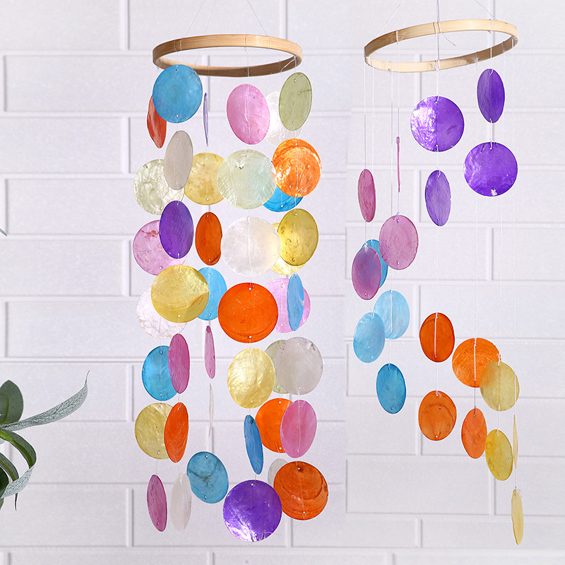 Factory Direct Sales Colorful Mirror Shell Wind Chimes Natural Ocean Shell Birthday Gift Balcony Hanging Door Decoration Crafts