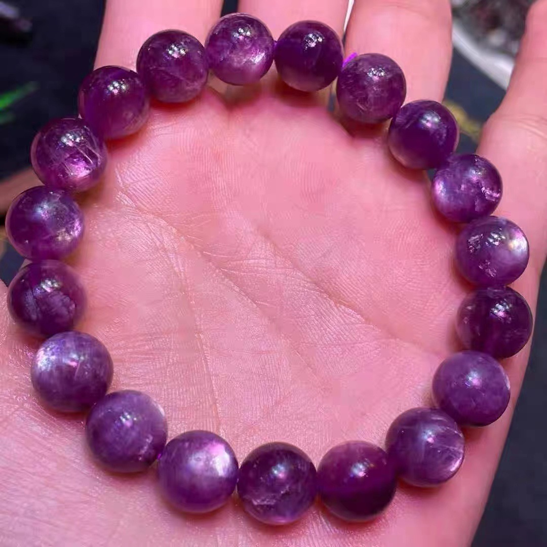天然高贵稀有紫锂云母矿手链男女强光手串饰品情侣礼物-阿里巴巴
