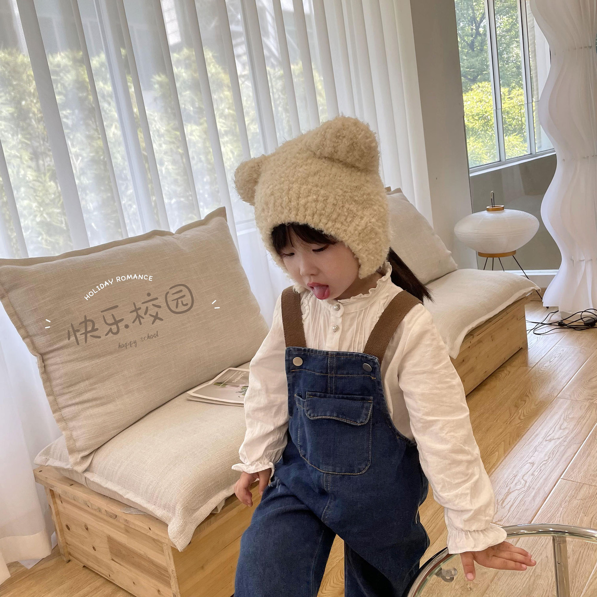 Japanese and Korean Soft and Adorable Bear Hat Earflaps Woolen Knitted Hat Japanese Warm Hat Soft Glutinous Cute Children Hat