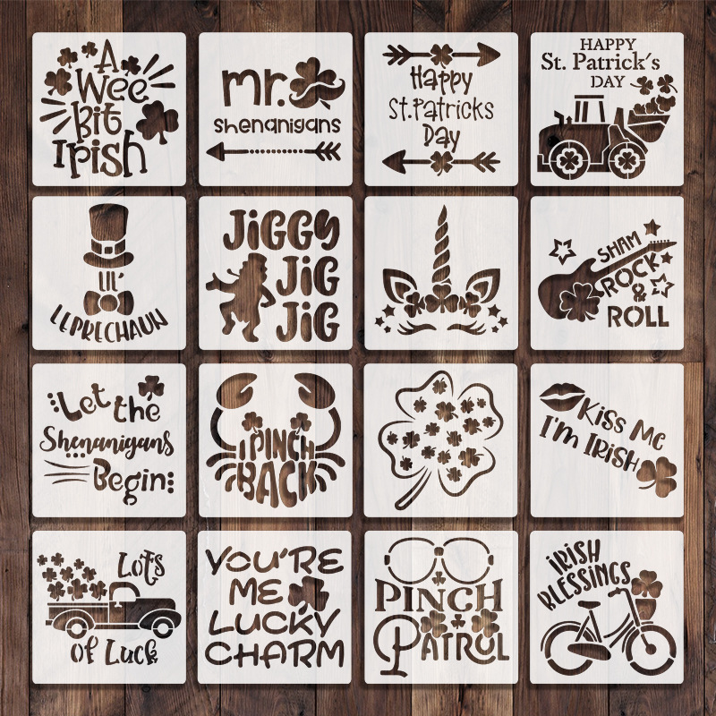 跨境圣帕特里克主题绘画模板四叶草diy颜料墙面衣服涂鸦拓印模具