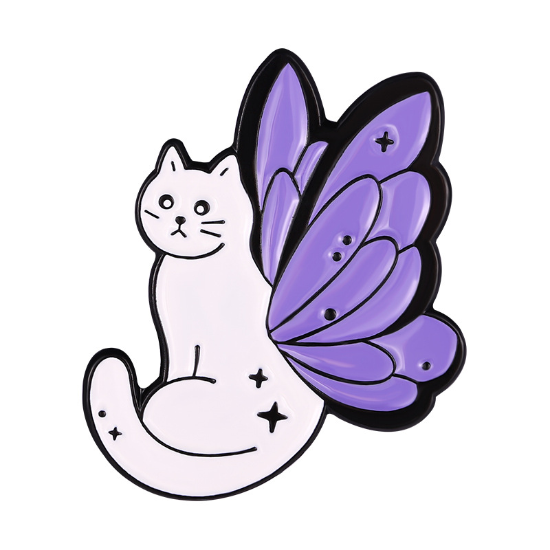 New Cartoon Creative Purple Cat Butterfly Wings Alloy Brooch Cute Clothes and Bags Ornament Badge Wholesale