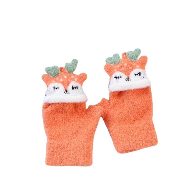 Boys Girls Children's Wool Half Finger Flip Gloves Winter 0-3 Years Old Cartoon Gloves Cute Infants Baby
